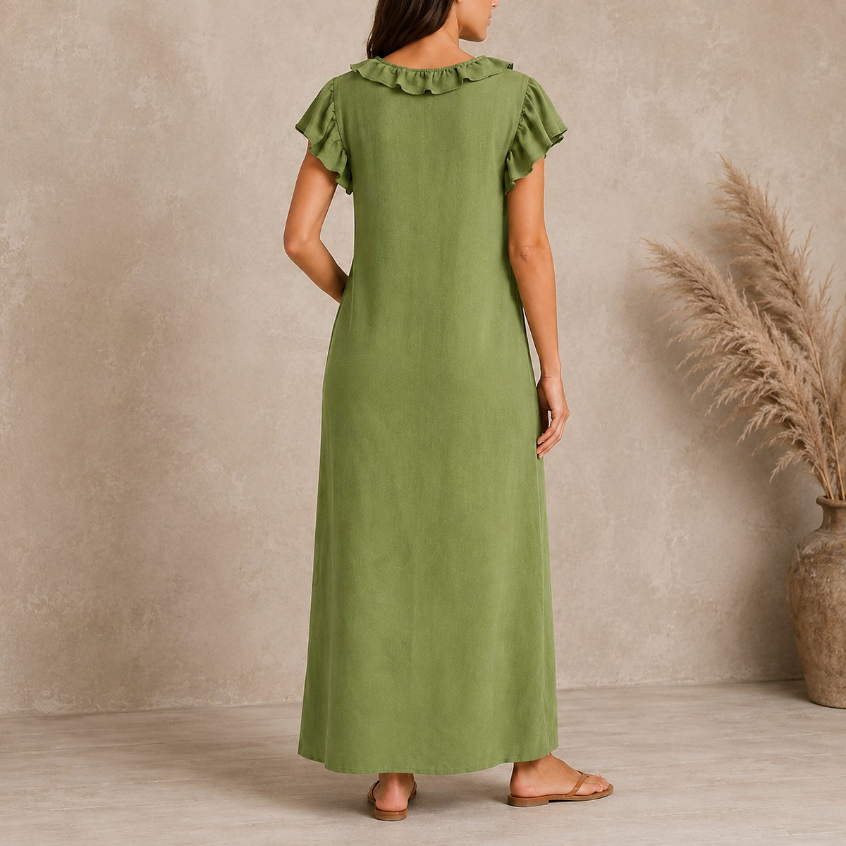 Women's Ruffle V-Neck Maxi Dress