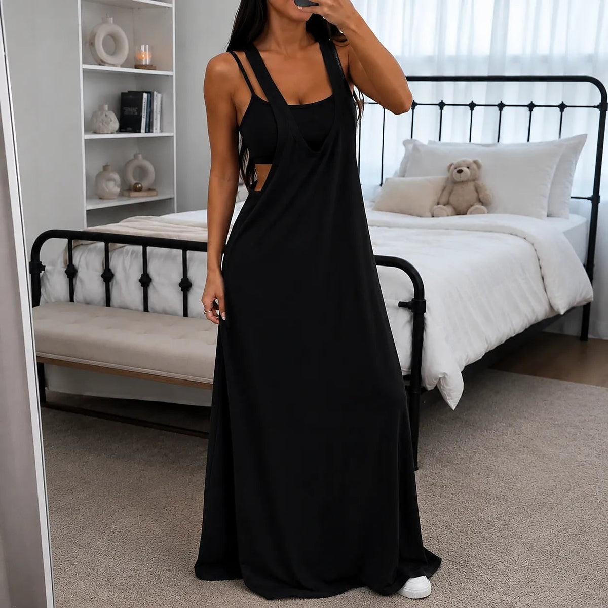 Women's Layered Look Cutout Maxi Dress