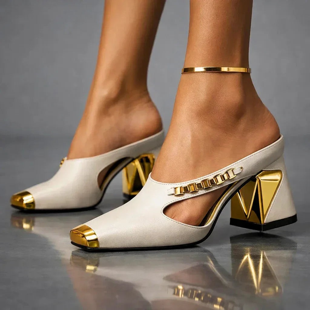 Women's Pointed Toe Block Heel Mules