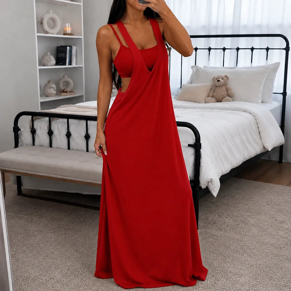 Women's Layered Look Cutout Maxi Dress