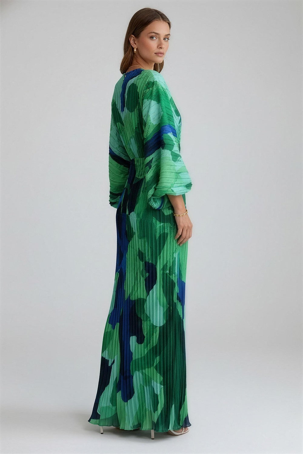 Women's Pleated Long Sleeve Maxi Dress
