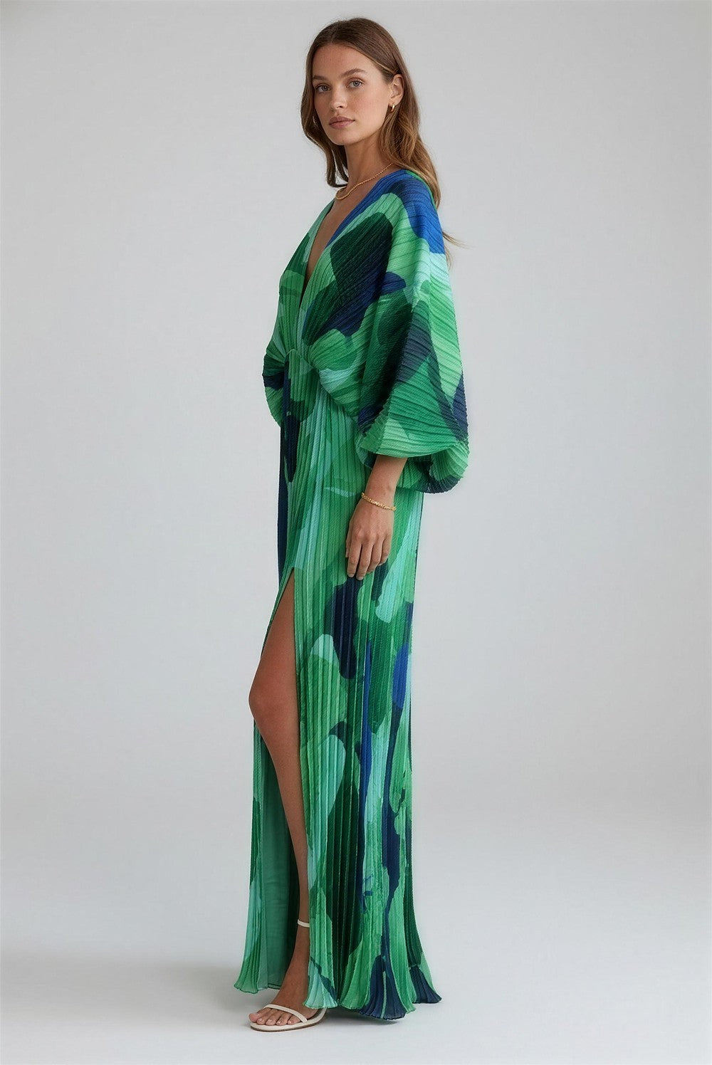 Women's Pleated Long Sleeve Maxi Dress