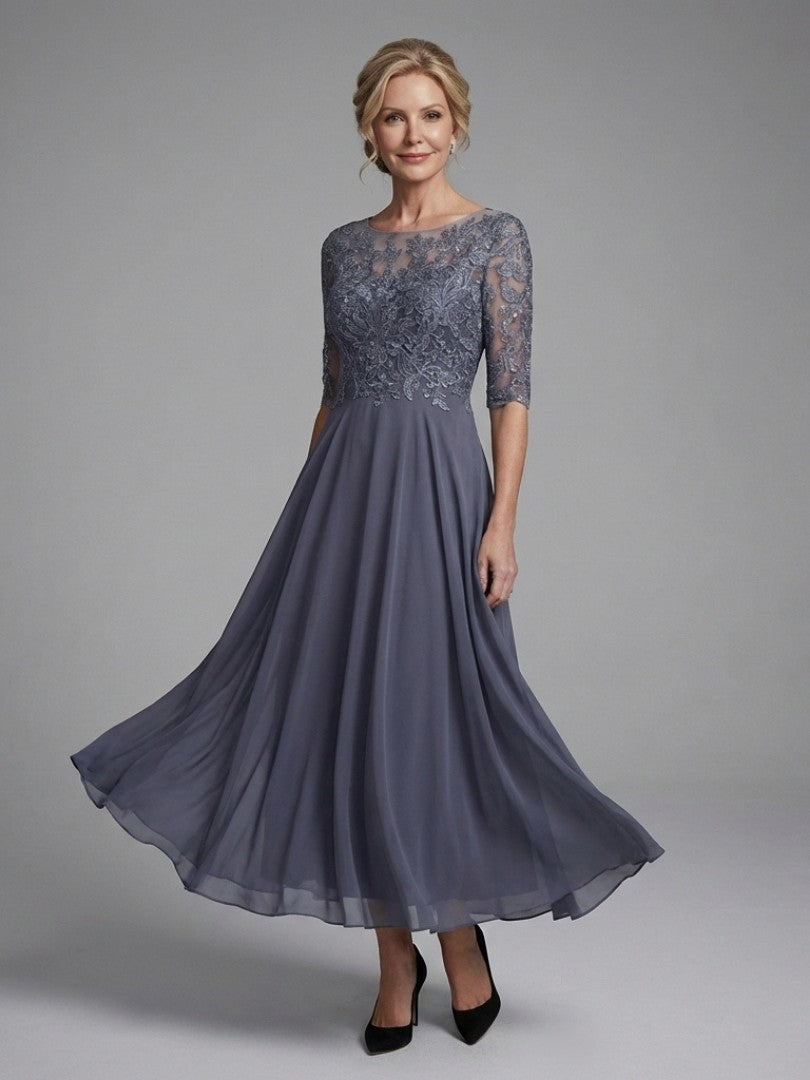 Women's Lace Bodice Chiffon Midi Dress