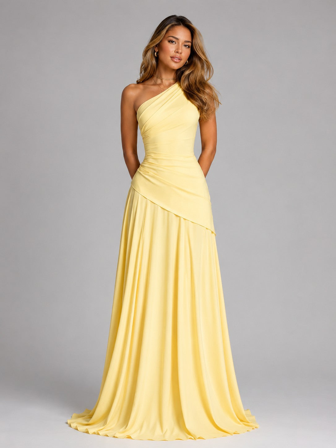 Women's One Shoulder Corset Chiffon Maxi Dress