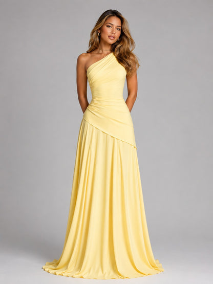 Women's One Shoulder Corset Chiffon Maxi Dress