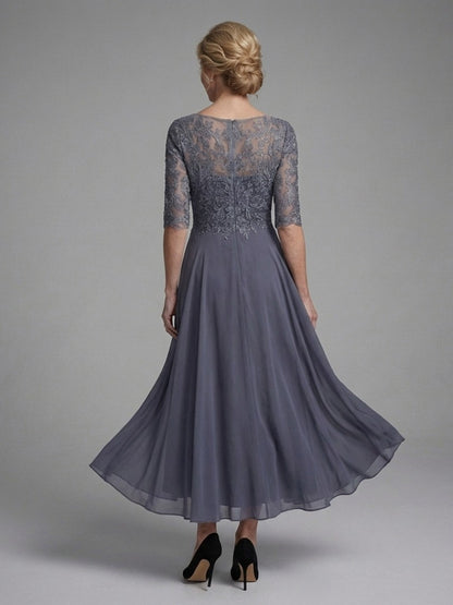 Women's Lace Bodice Chiffon Midi Dress