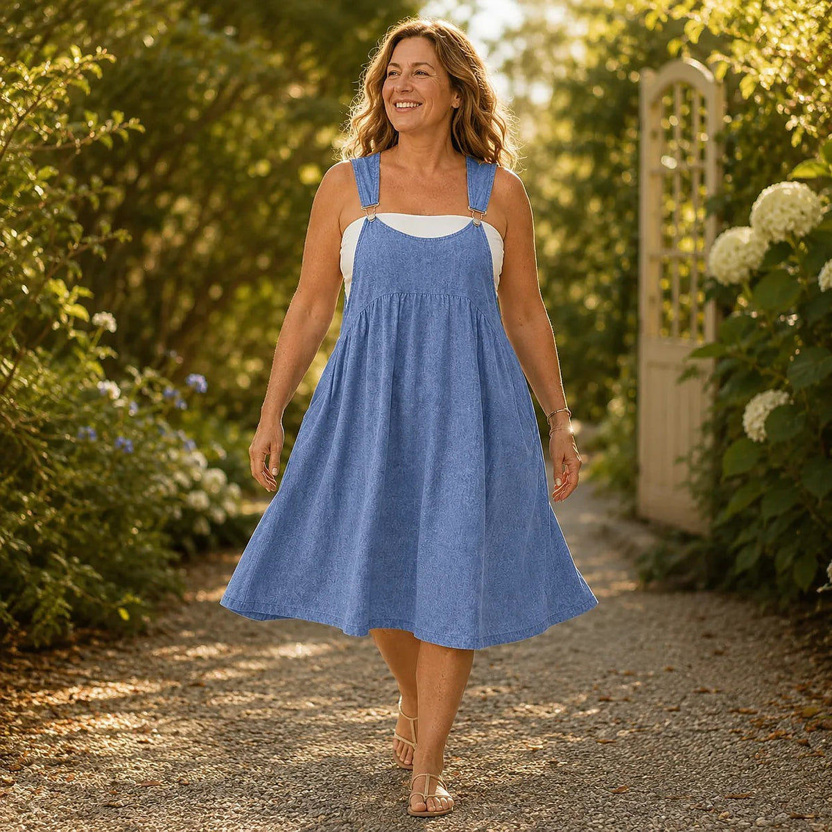 Women's Denim Look Pinafore Dress