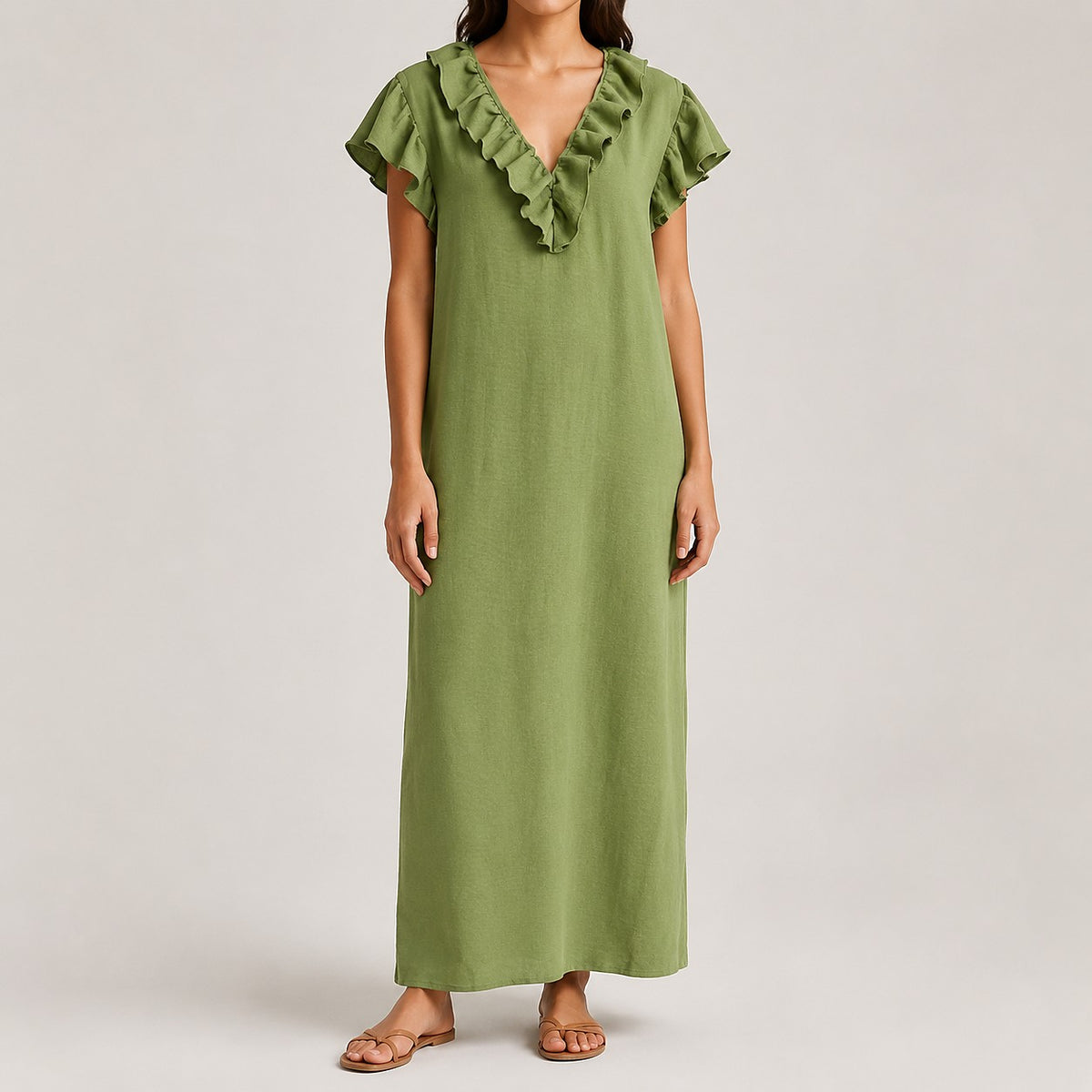 Women's Ruffle V-Neck Maxi Dress