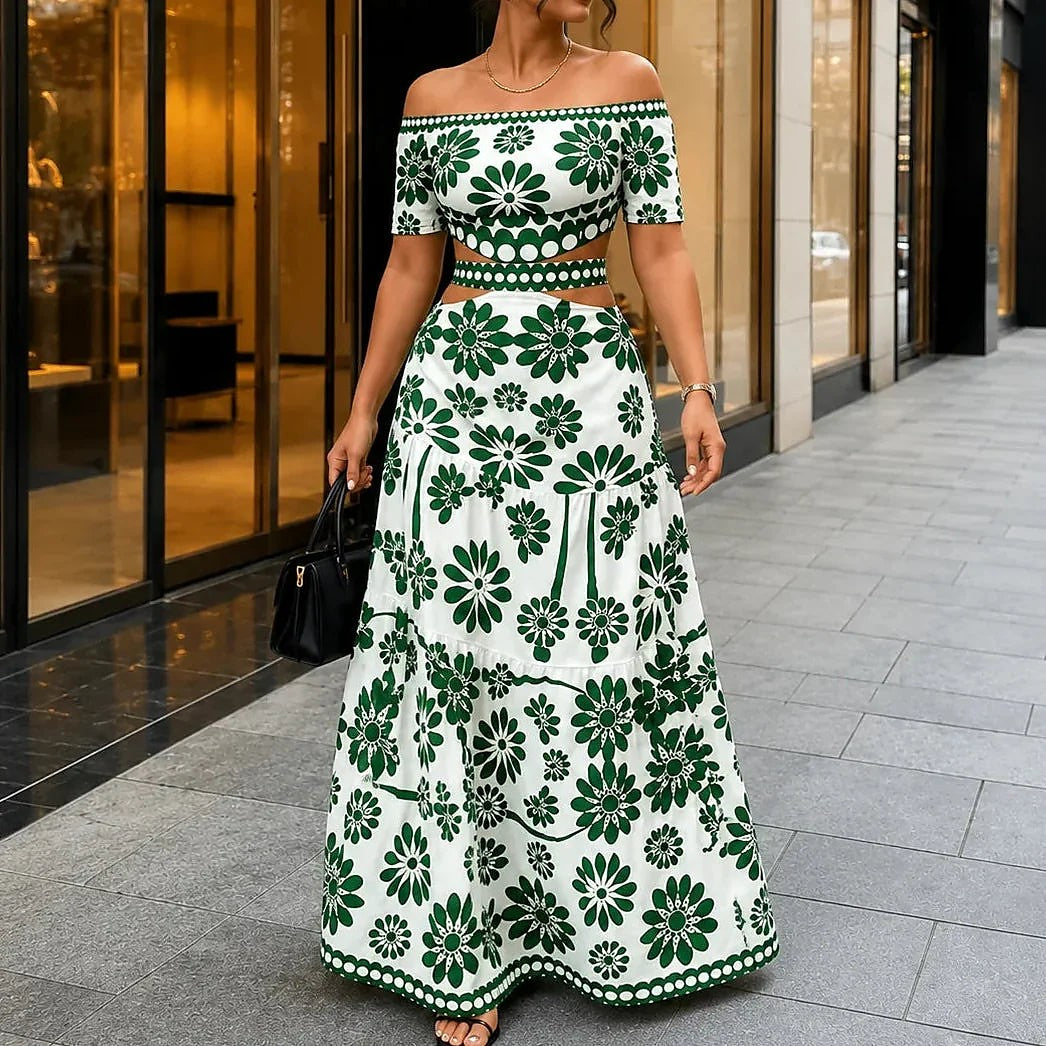 Women's Off-Shoulder Floral Maxi Skirt Set