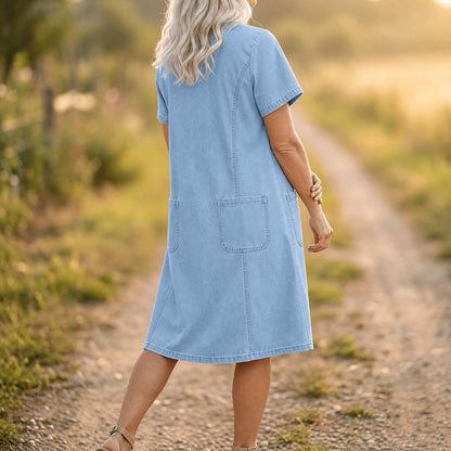 Women's Short Sleeve Denim Shift Dress