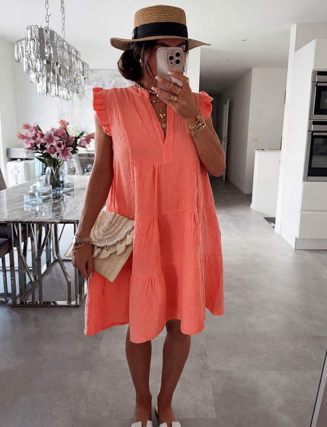 Women's Frill Sleeve V Neck Summer Dress