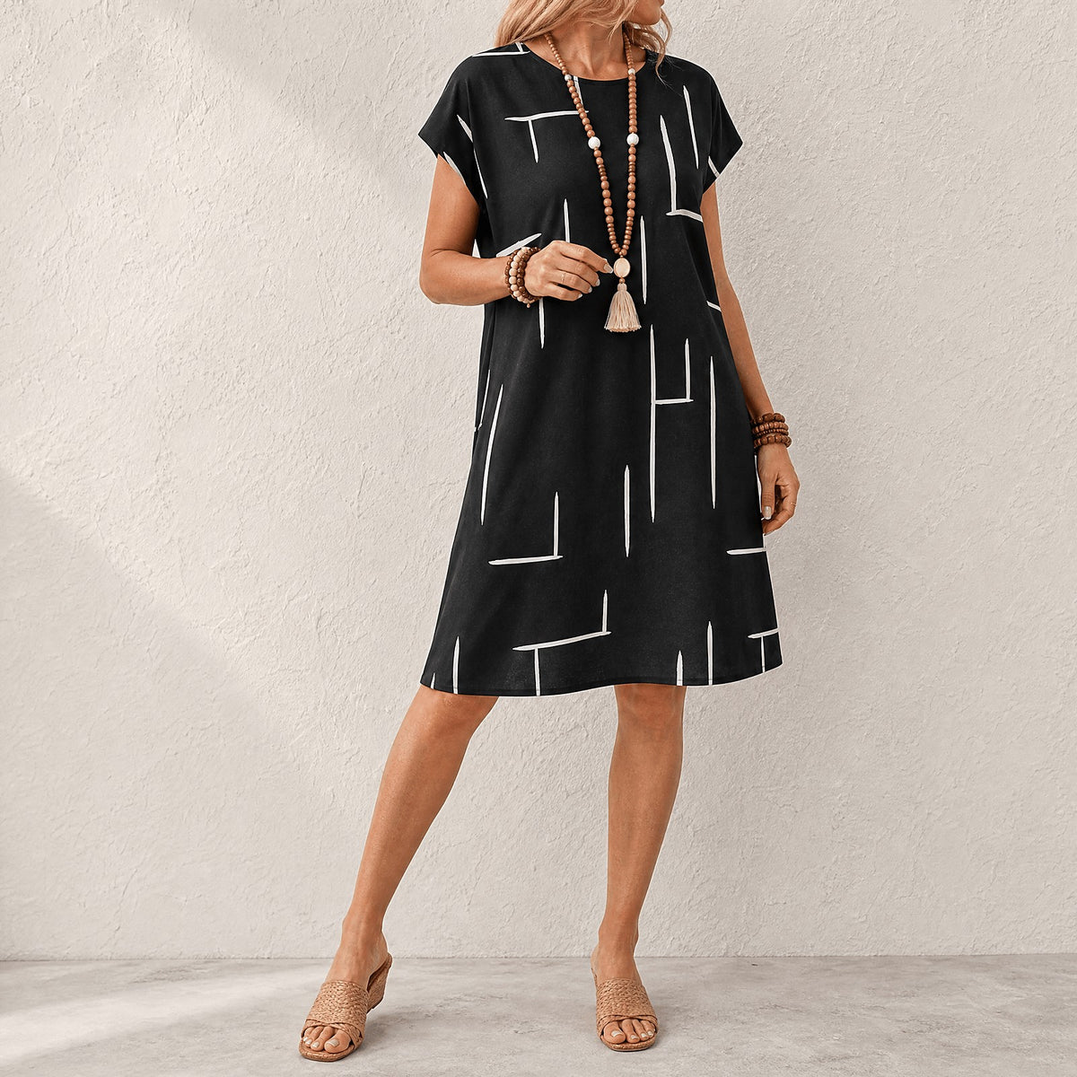 Women's Abstract Print Short Sleeve Pocket Dress