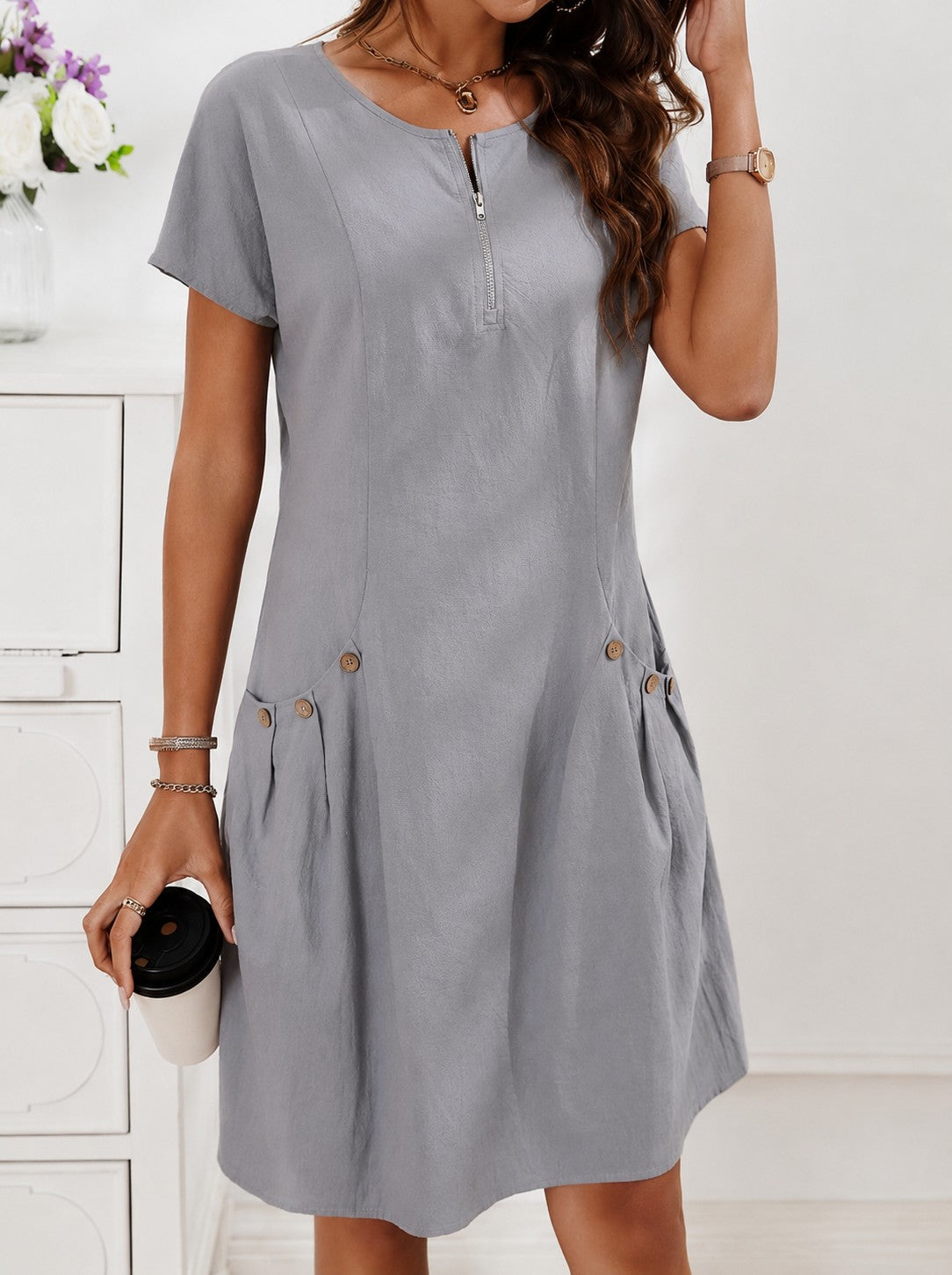 Women's Zip Front Summer Shift Dress