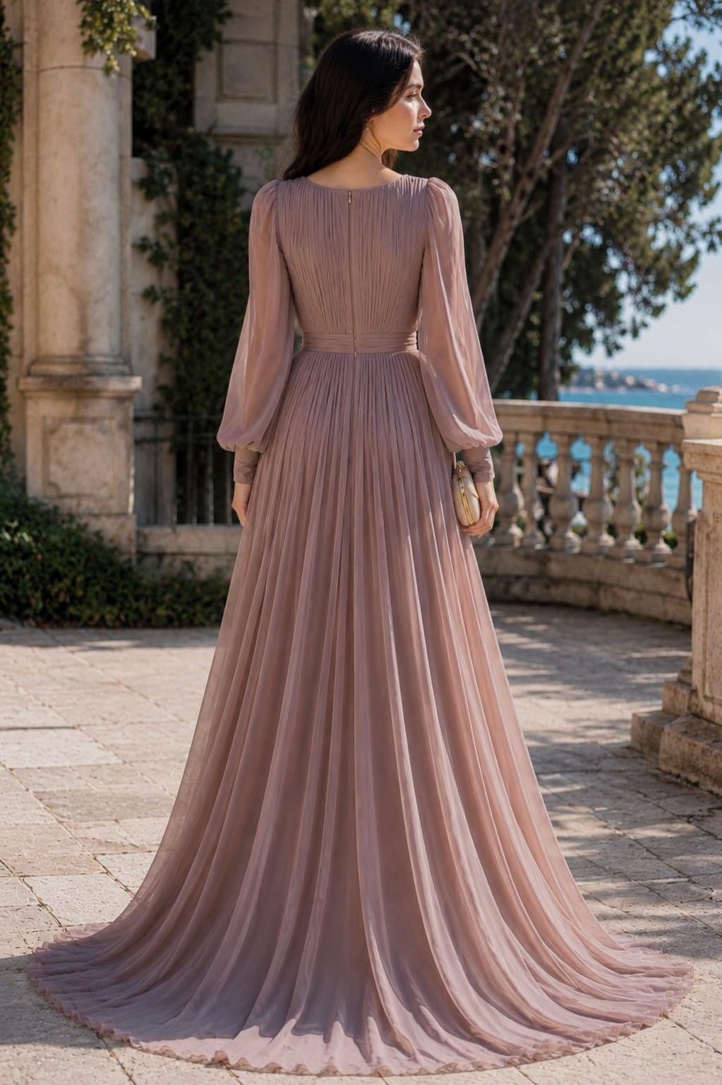 Women's Vintage Neckline Pleated Evening Dress