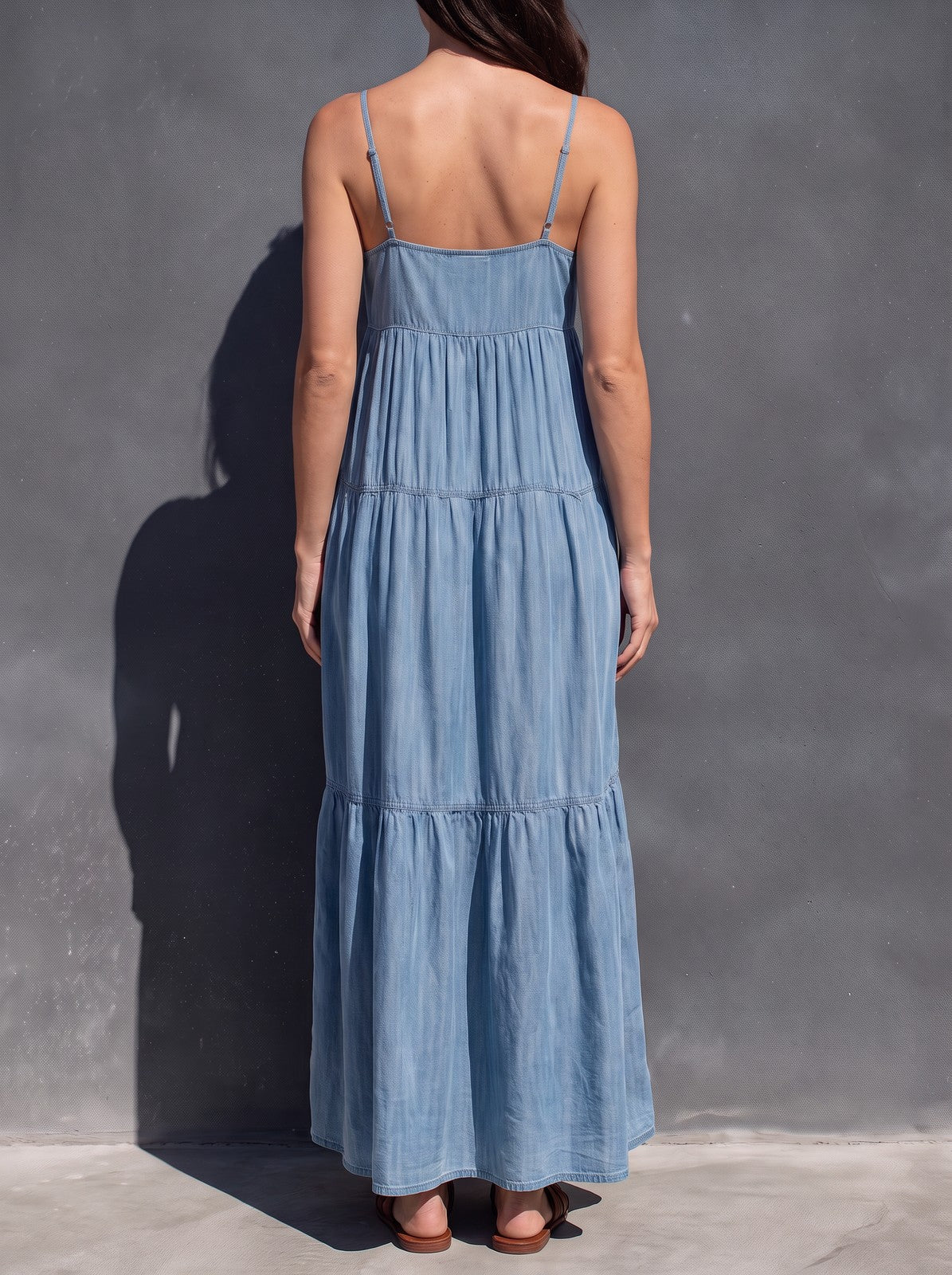Women's Denim Tiered Maxi Dress