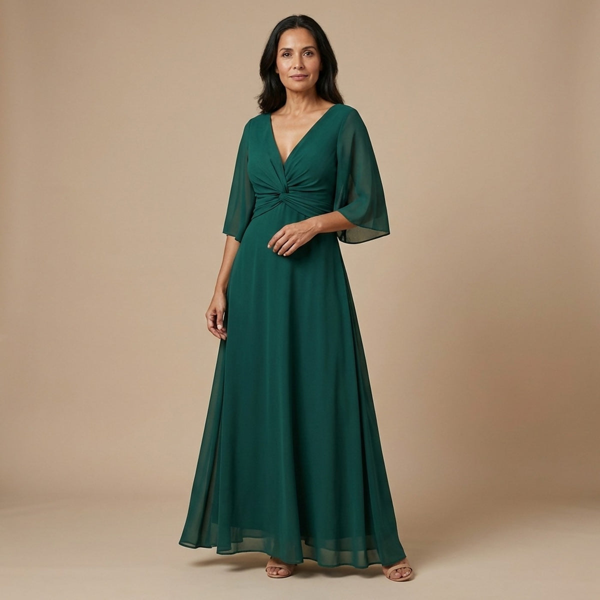 Women's Flutter Sleeve Formal Maxi Dress