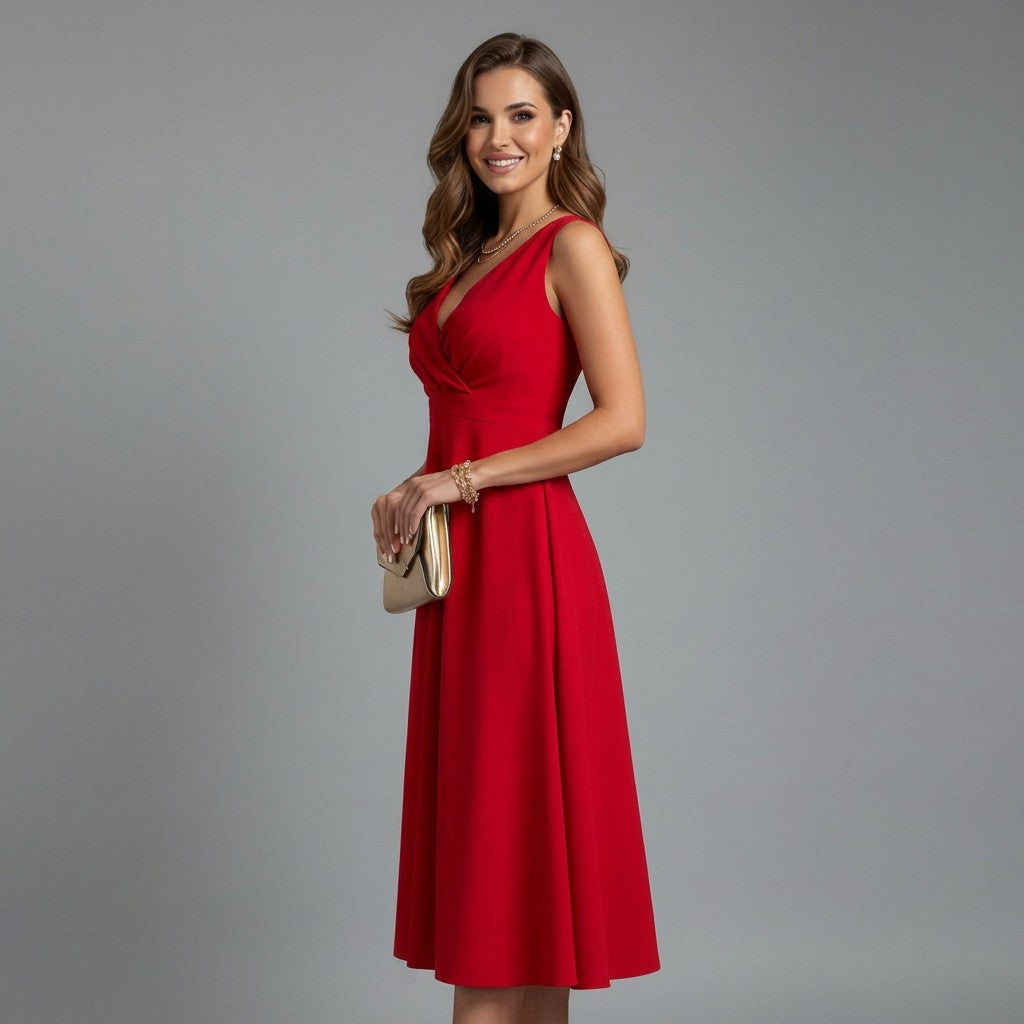 Women's Sleeveless V Neck Midi Dress