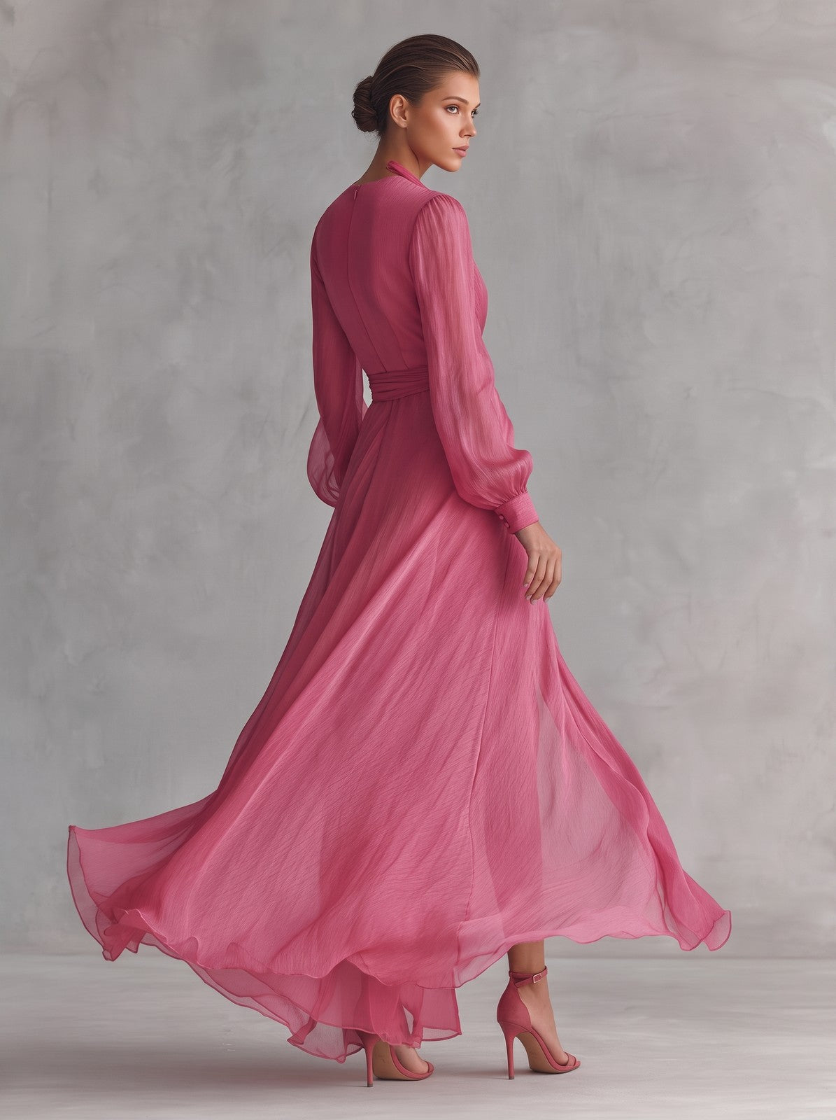 Women's Long Sleeve Chiffon Wrap Dress