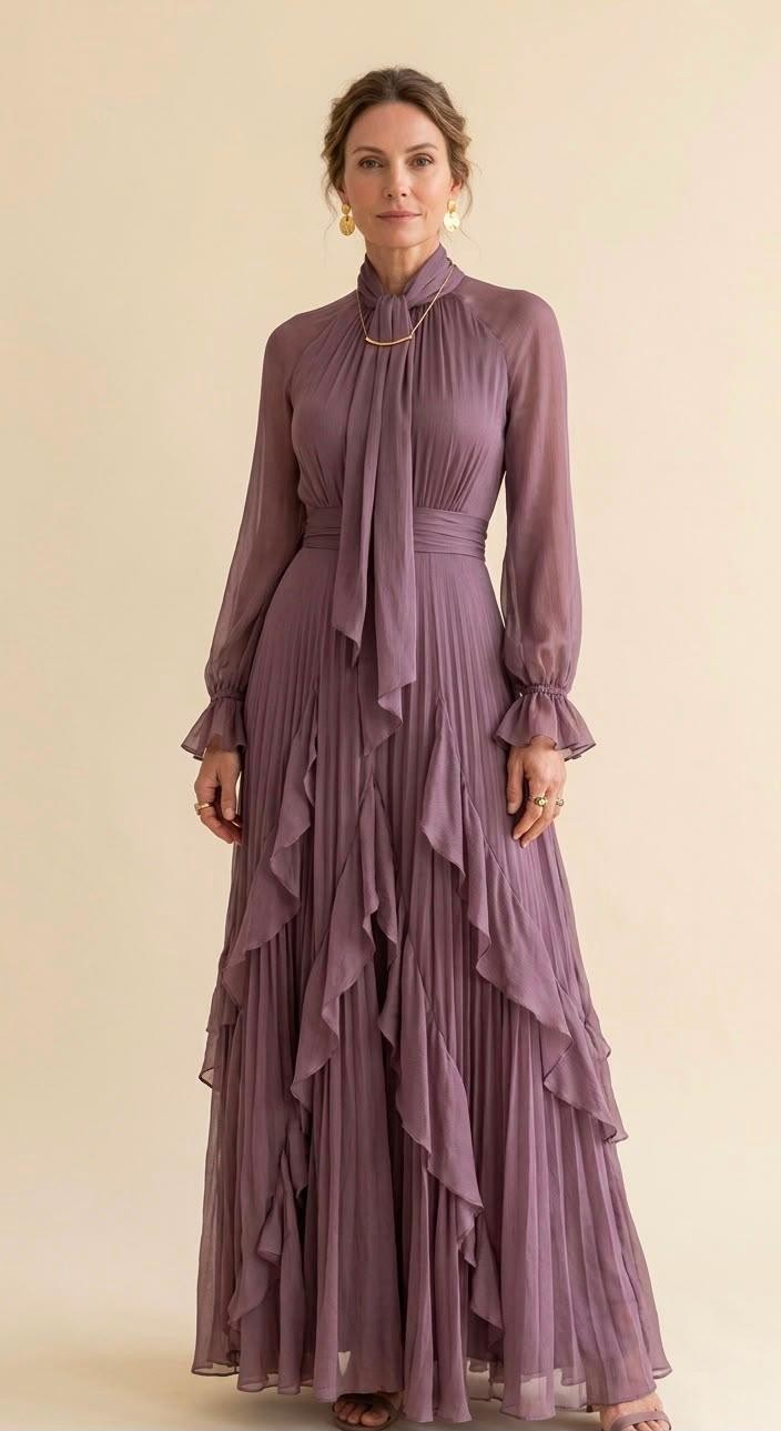 Women's Vintage Neckline Tie Neck Evening Dress