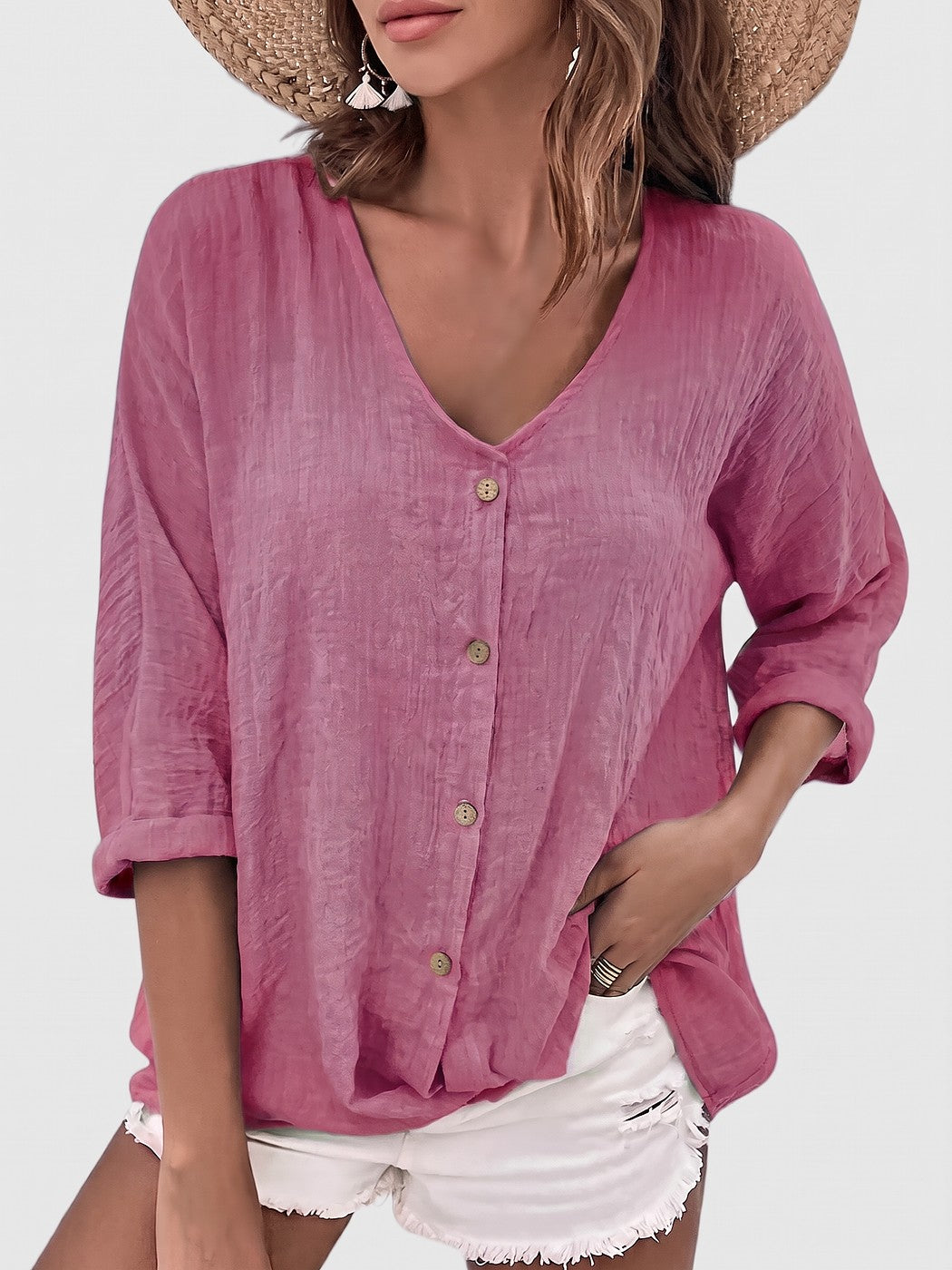 Women's V Neck Button Up Blouse