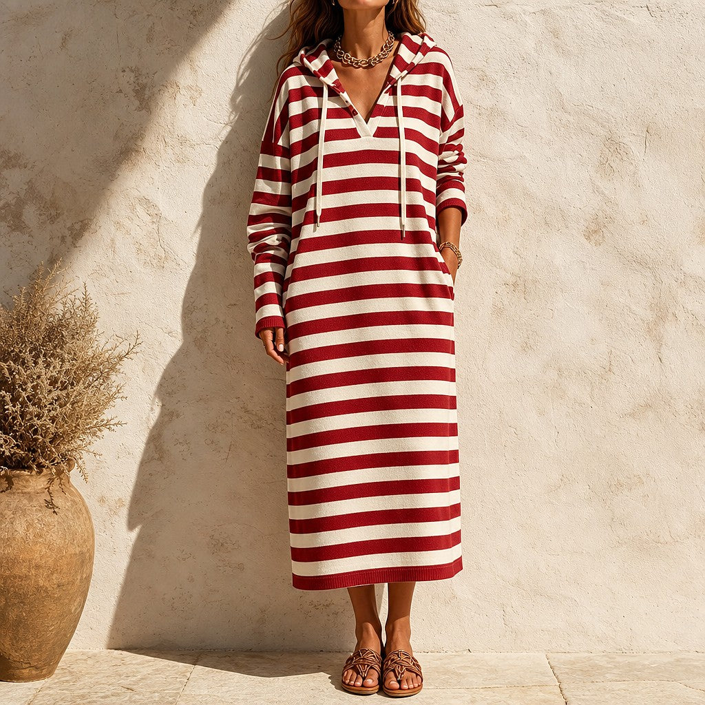Women's Striped Hooded Maxi Dress