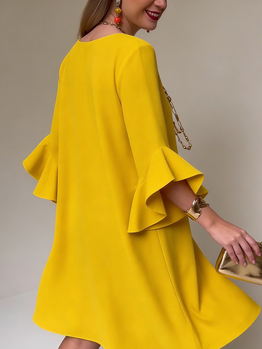 Women's Casual Ruffle Sleeve Shift Dress