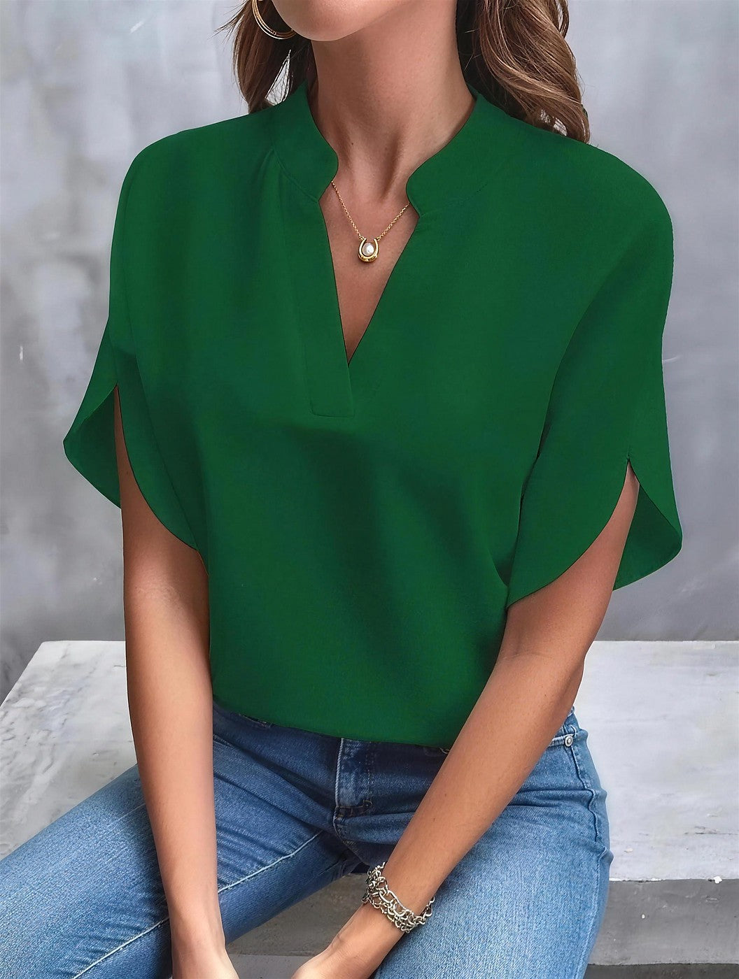 Women's Short Sleeve V Neck Blouse