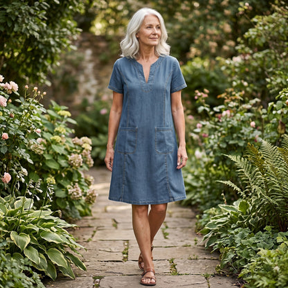 Women's Short Sleeve Denim Shift Dress