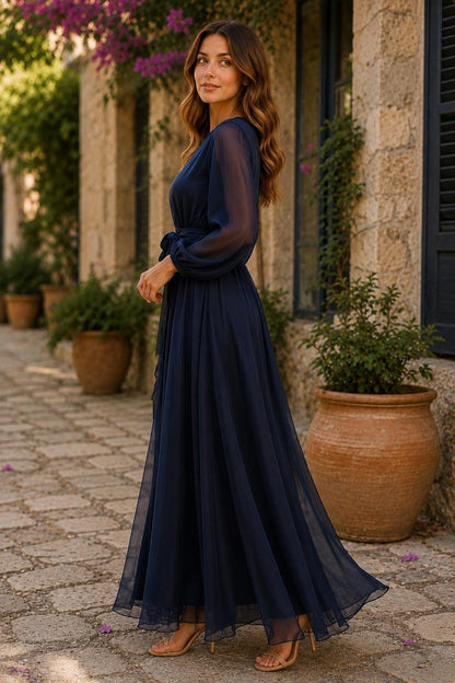 Women's Vintage Neckline Chiffon Evening Dress