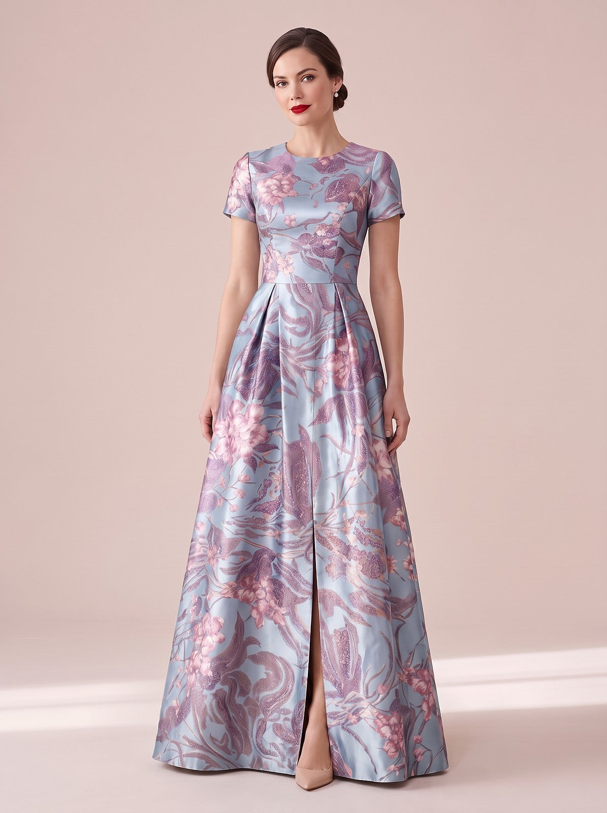 Women's Vintage Neckline Floral A-Line Evening Dress