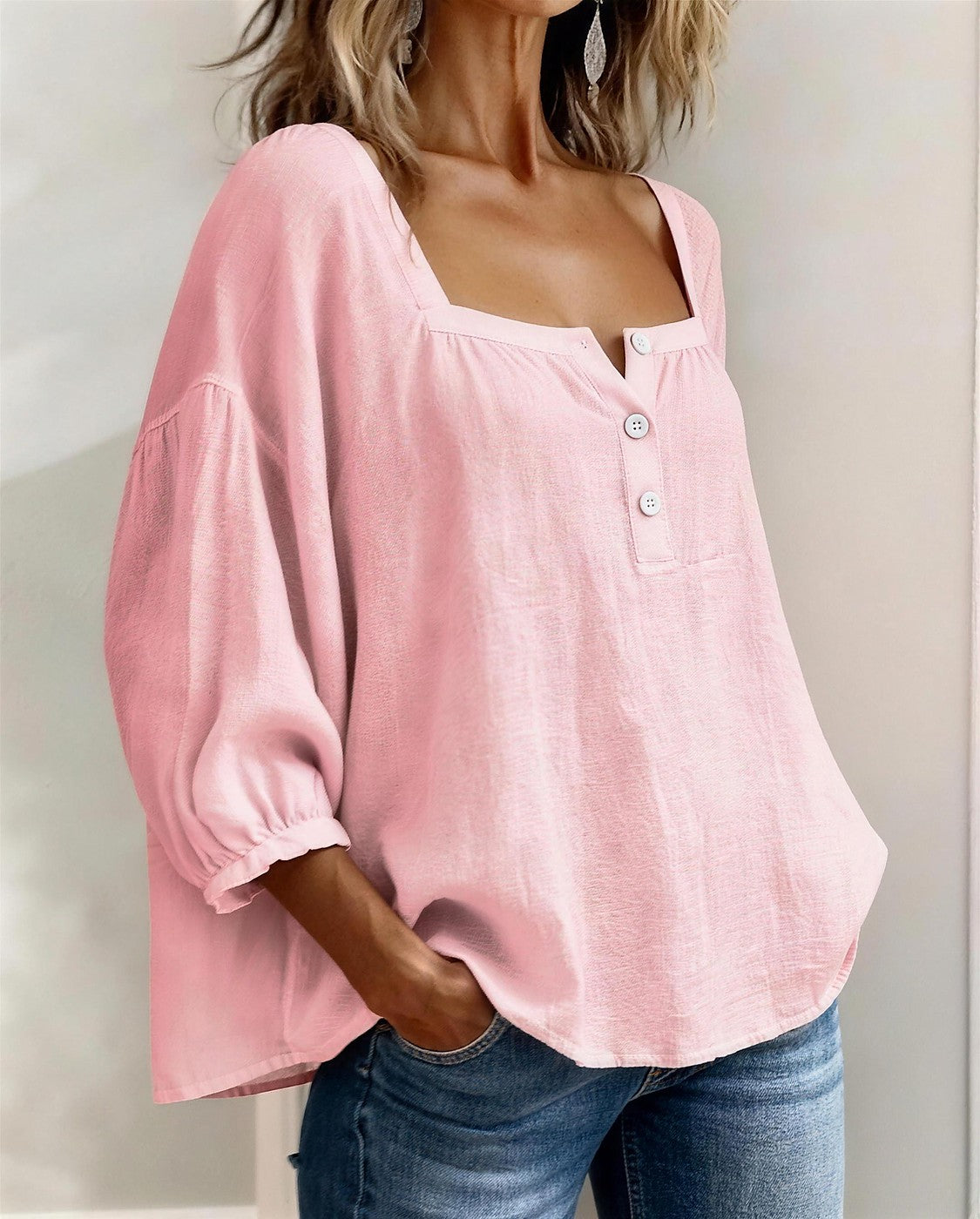 Women's Square Neck Button Up Blouse