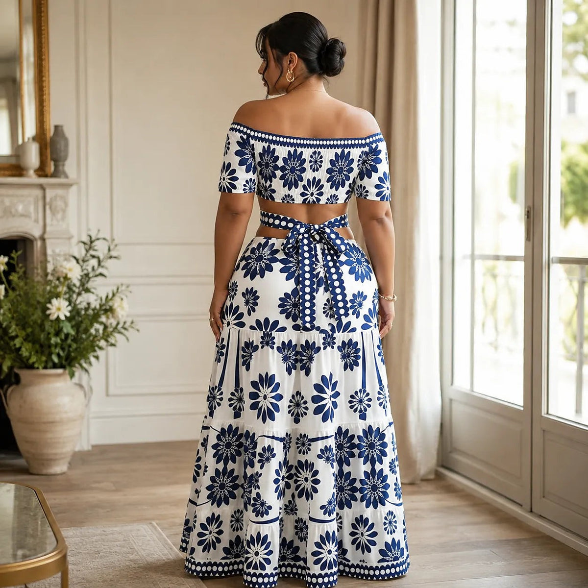 Women's Off-Shoulder Floral Maxi Skirt Set