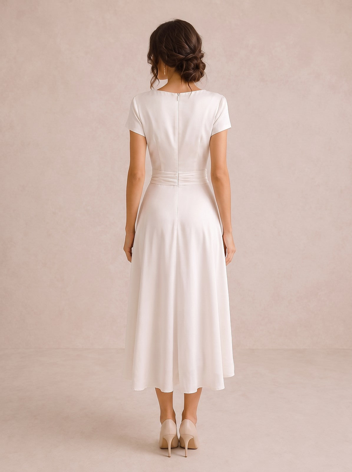 Women's Cowl Neck Draped Satin Midi Dress