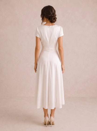 Women's Cowl Neck Draped Satin Midi Dress