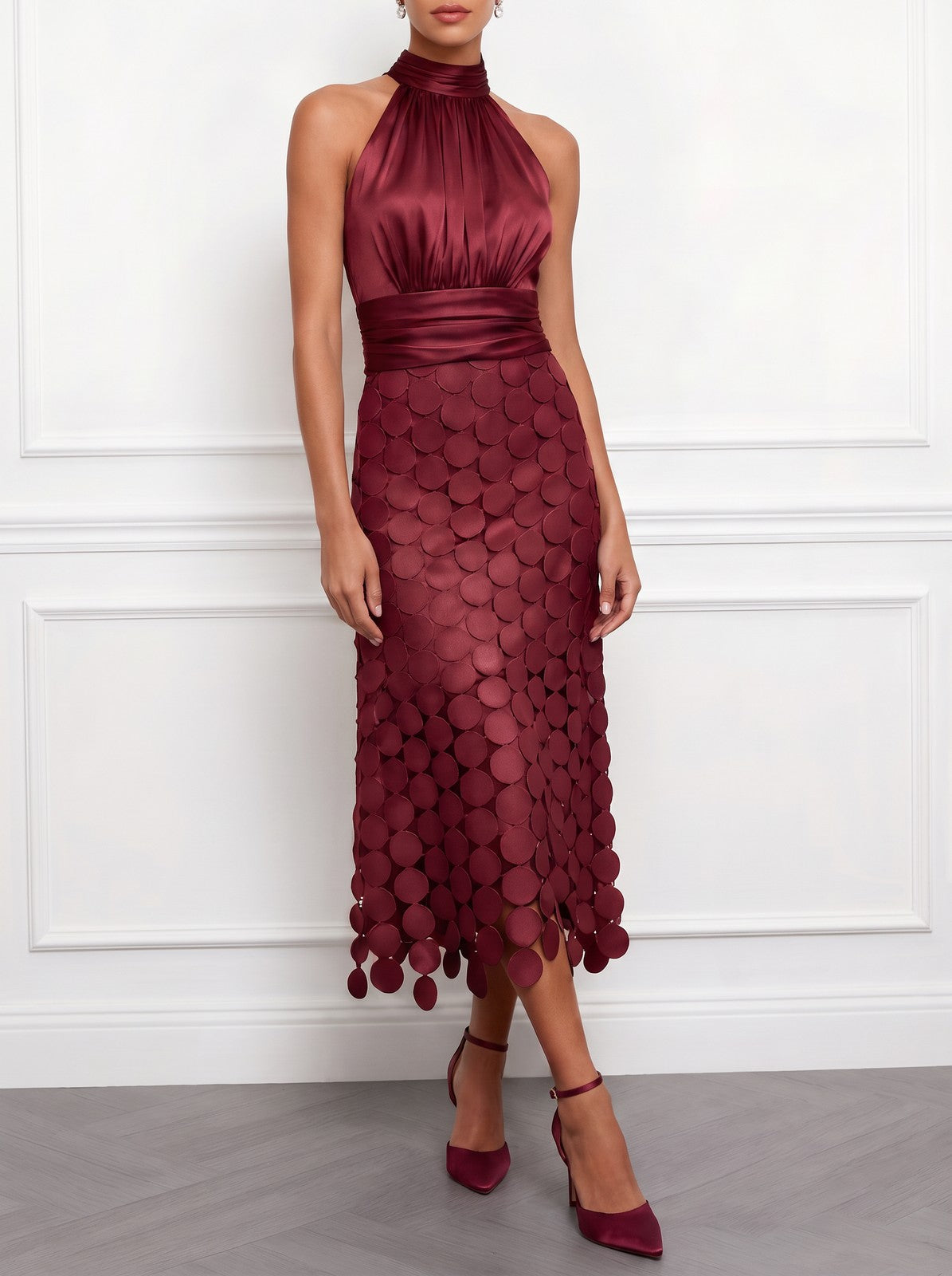 Women's Satin Halter Midi Dress