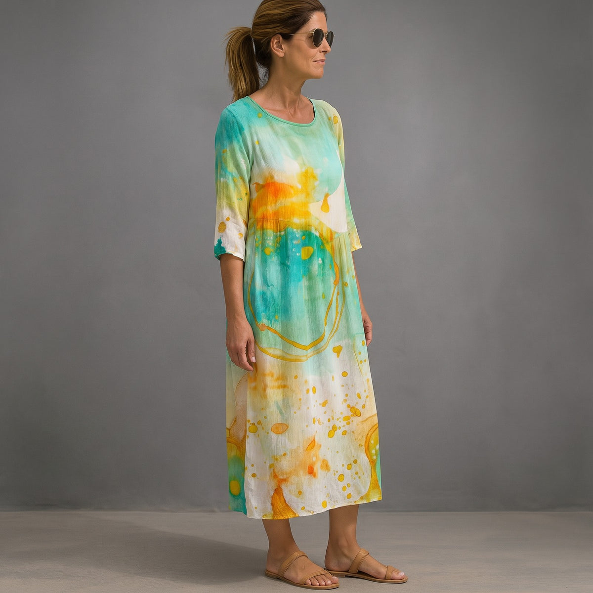 Women's 3/4 Sleeve Midi Dress