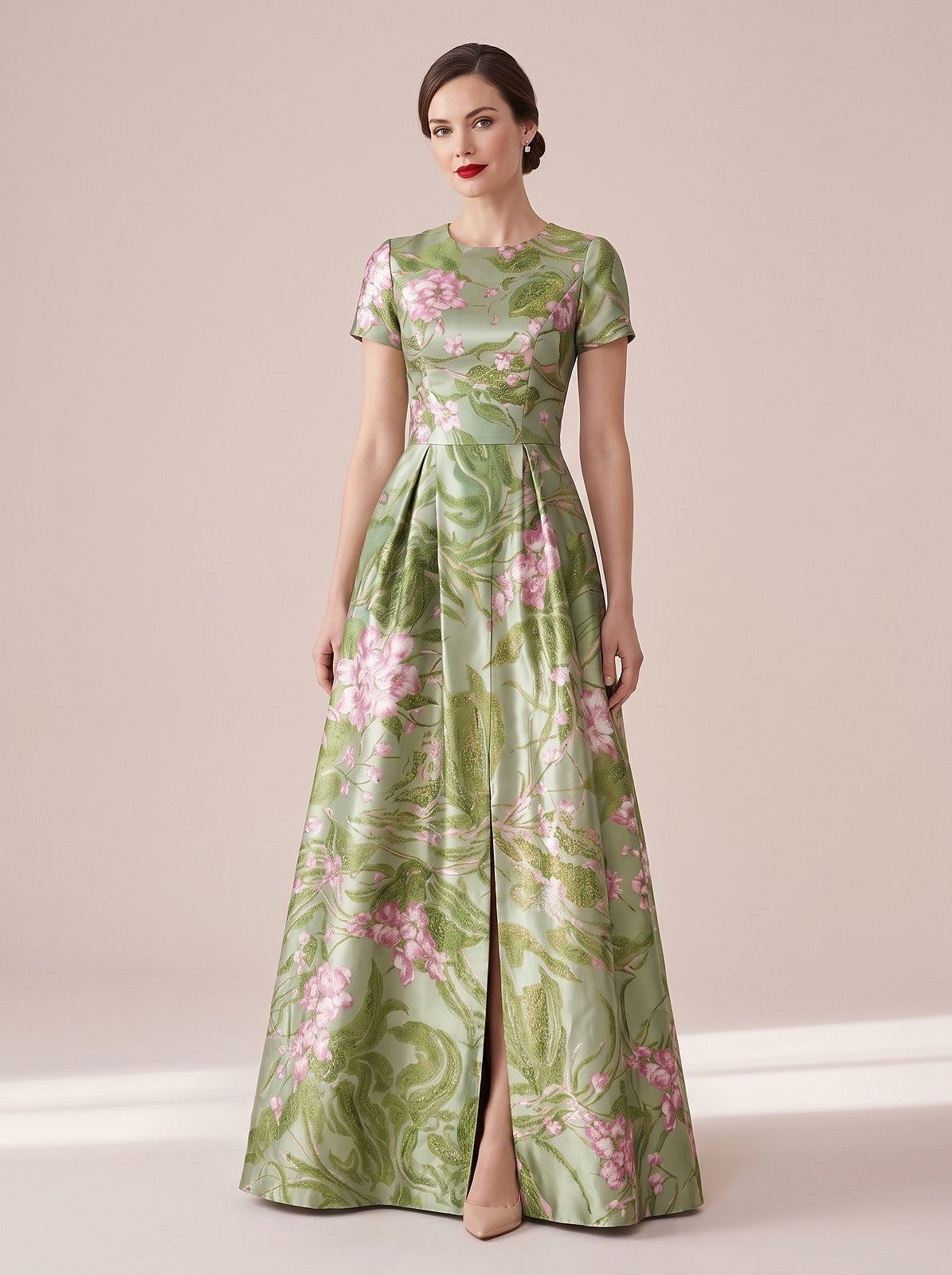 Women's Vintage Neckline Floral A-Line Evening Dress