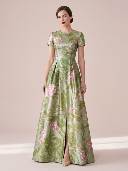 Women's Vintage Neckline Floral A-Line Evening Dress