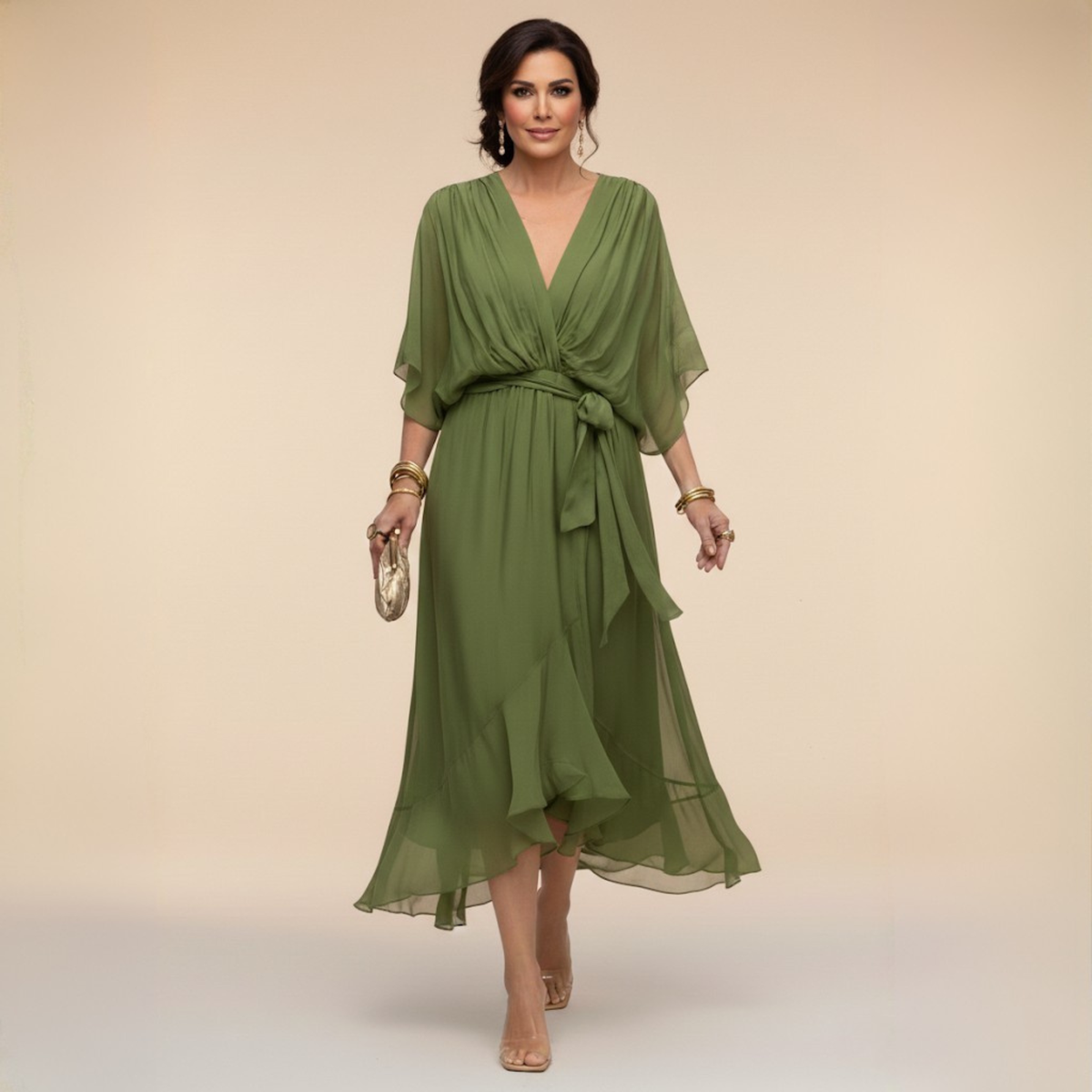 Elegantes Chiffonkleid mit V-Ausschnitt für Hochzeitsgäste