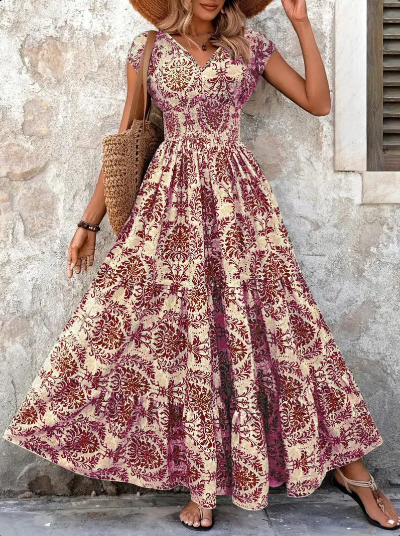 Festliches Kleid mit Blumenmuster und V-Ausschnitt