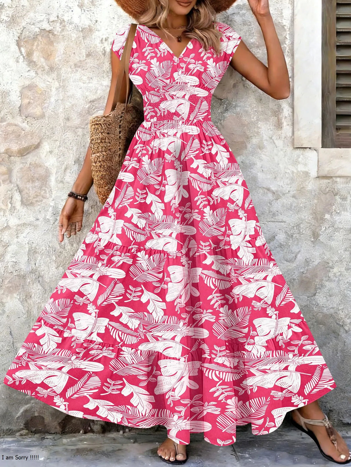 Festliches Kleid mit Blumenmuster und V-Ausschnitt