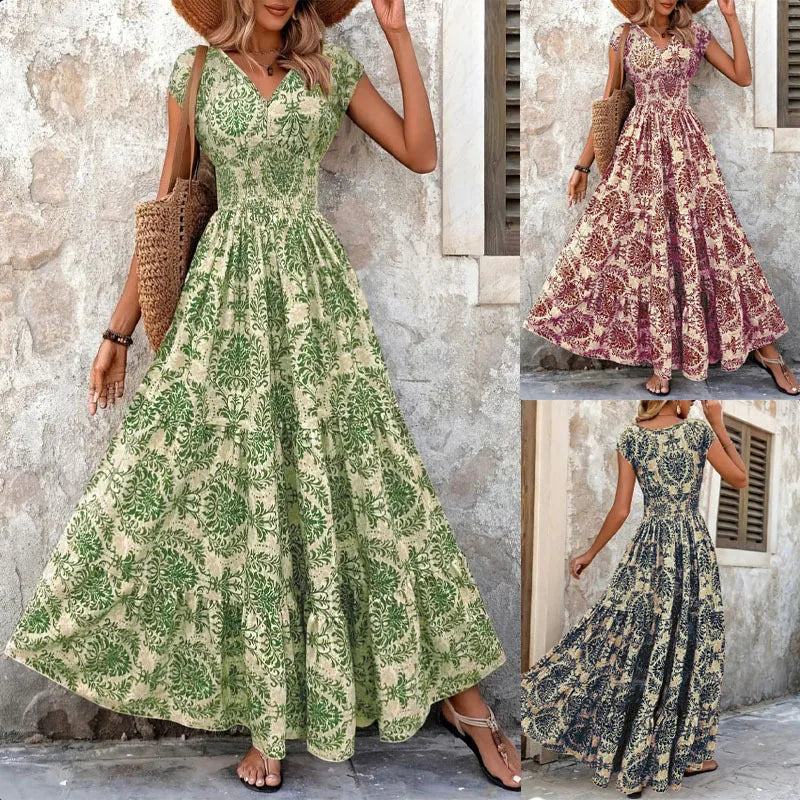 Festliches Kleid mit Blumenmuster und V-Ausschnitt