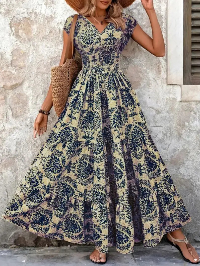 Festliches Kleid mit Blumenmuster und V-Ausschnitt