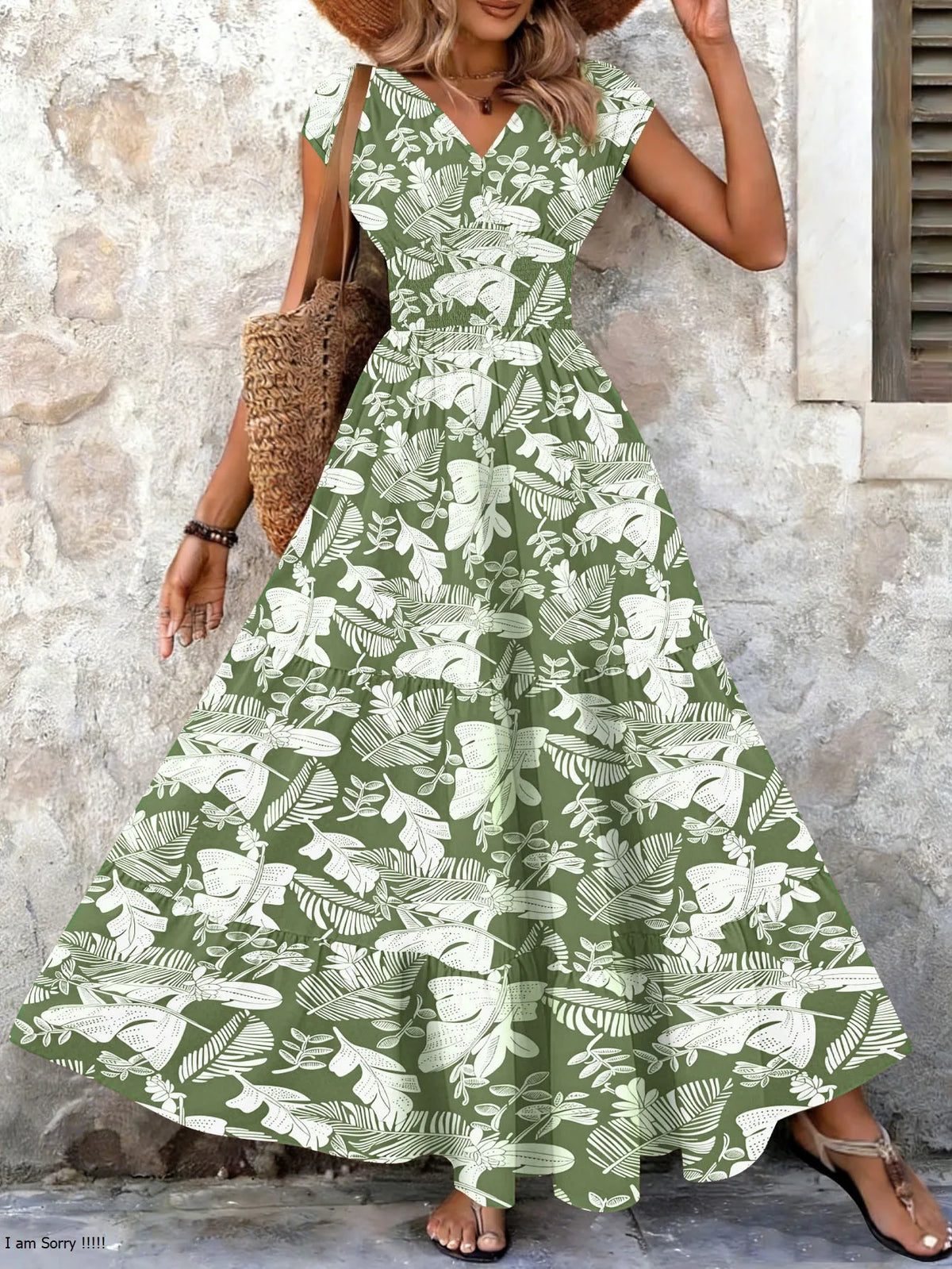 Festliches Kleid mit Blumenmuster und V-Ausschnitt