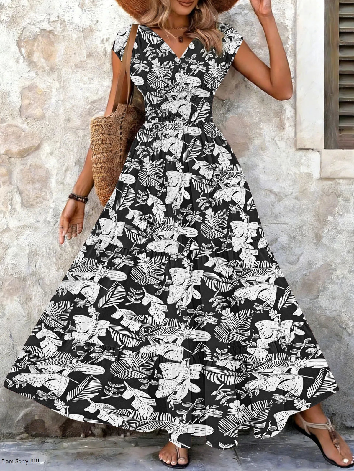 Festliches Kleid mit Blumenmuster und V-Ausschnitt