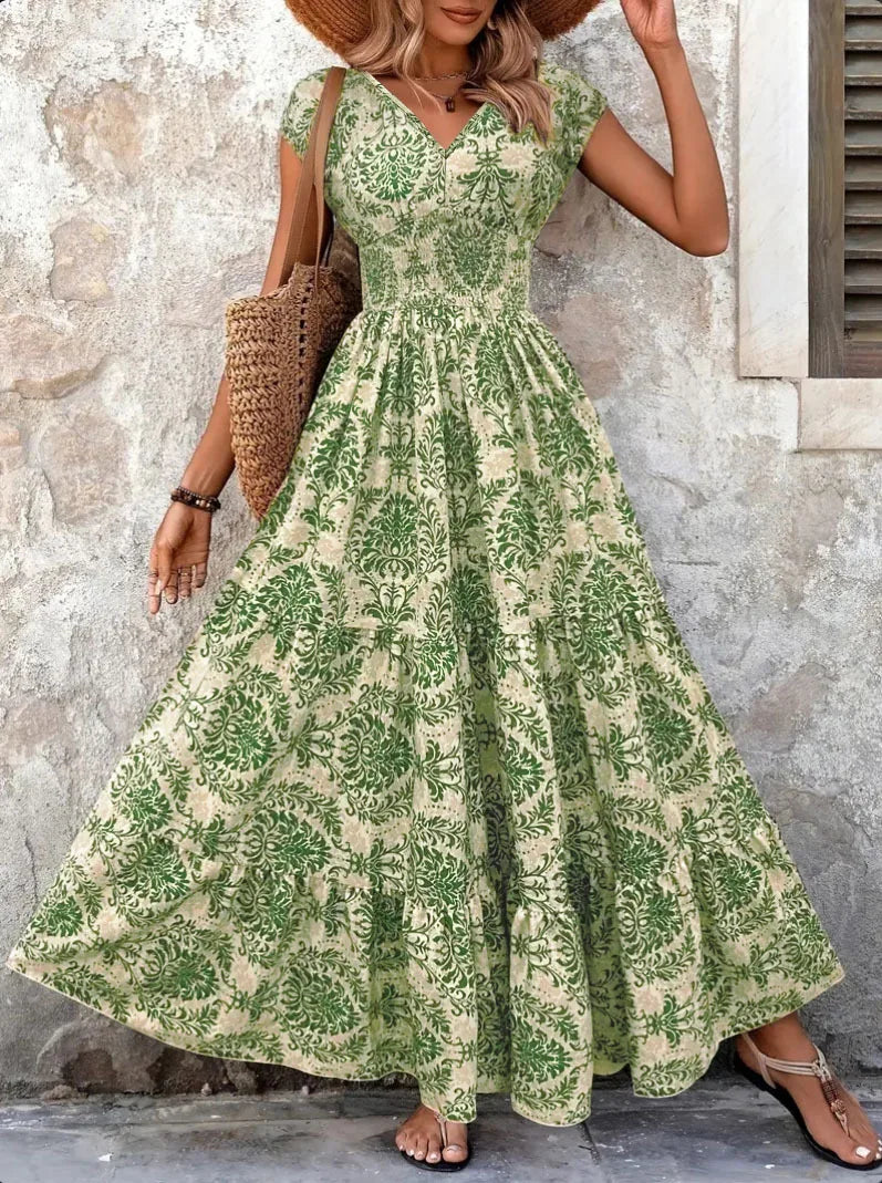 Festliches Kleid mit Blumenmuster und V-Ausschnitt