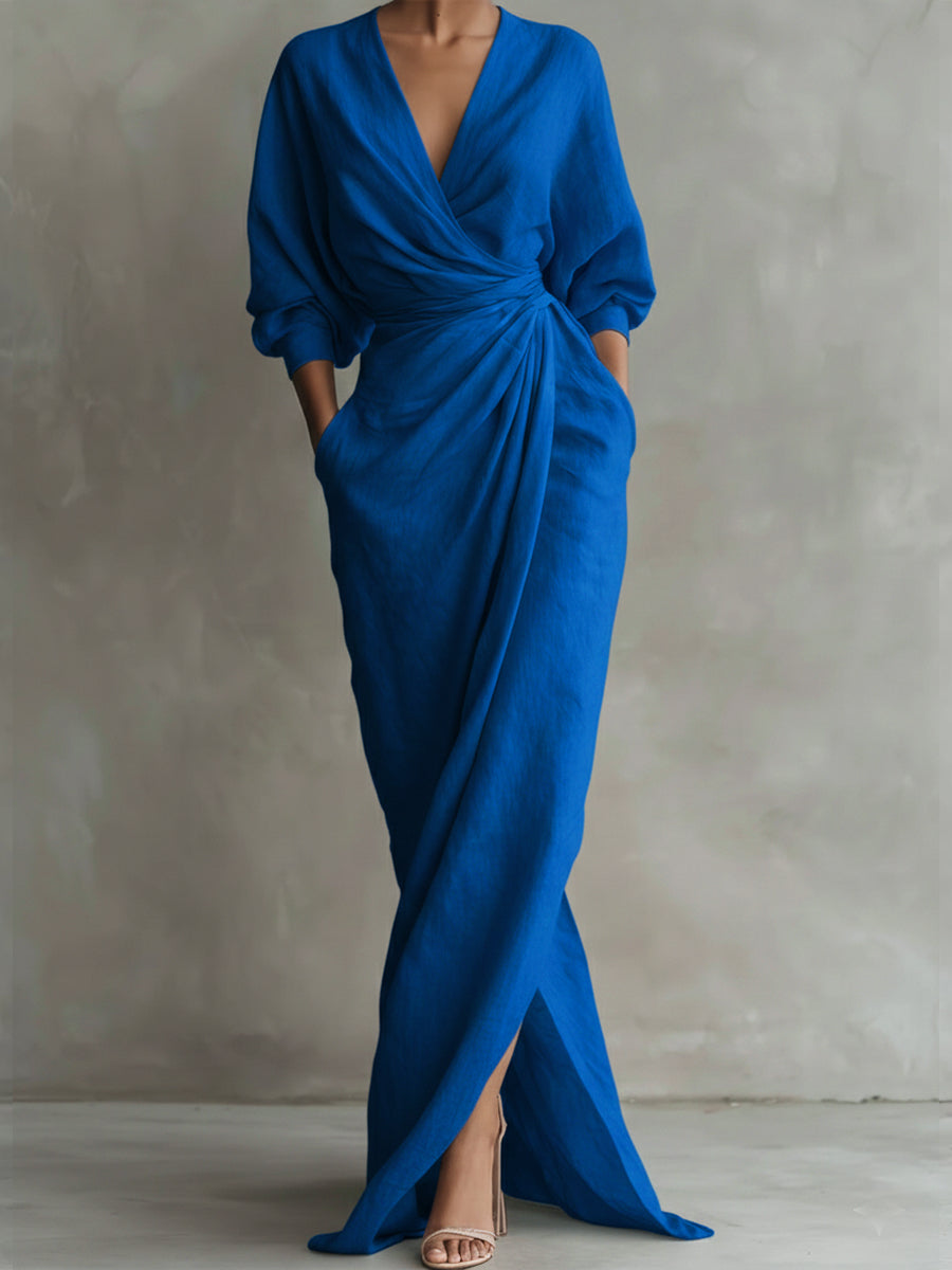 Elegantes Freizeitkleid mit V-Ausschnitt aus atmungsaktivem Stoff