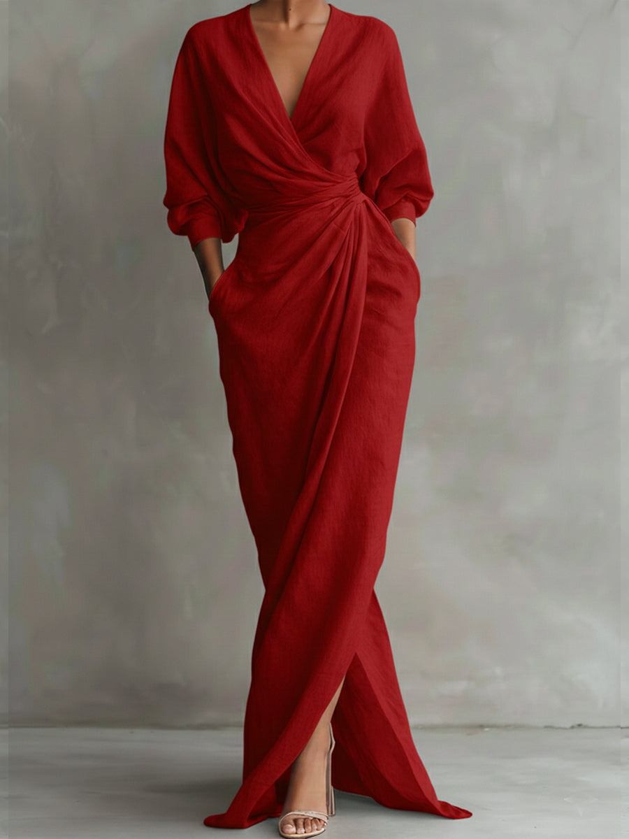 Elegantes Freizeitkleid mit V-Ausschnitt aus atmungsaktivem Stoff