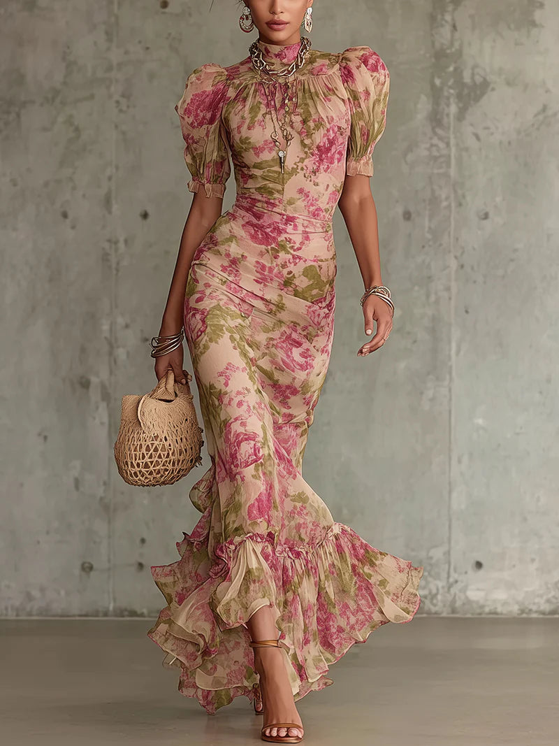 Modernes Maxikleid mit Blumenmuster
