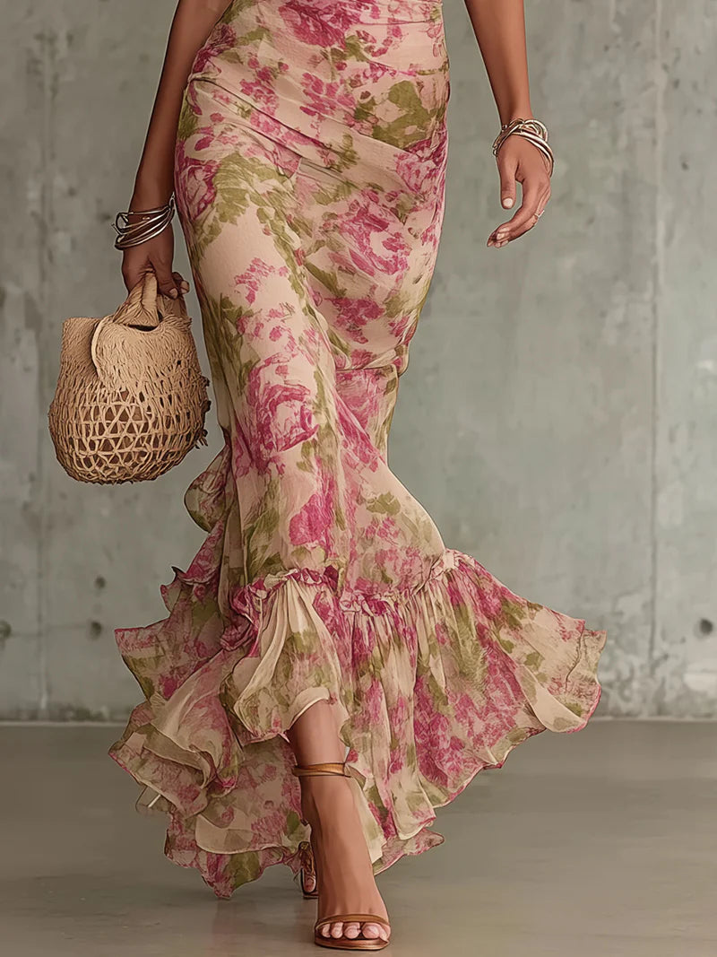 Modernes Maxikleid mit Blumenmuster